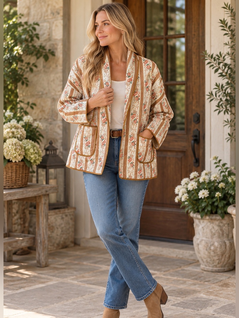 Davi & Dani L NWT Floral Stripe Boho Jacket Cottagecore